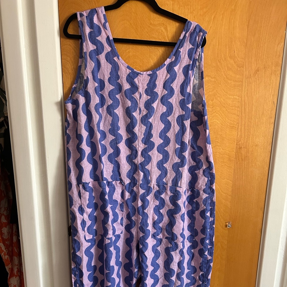Nooworks purple squiggle linen jumpsuit szL